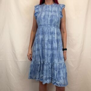 Time and Tru Blue Tie Dye Peasant Midi Dress Flutter Sleeve XL
